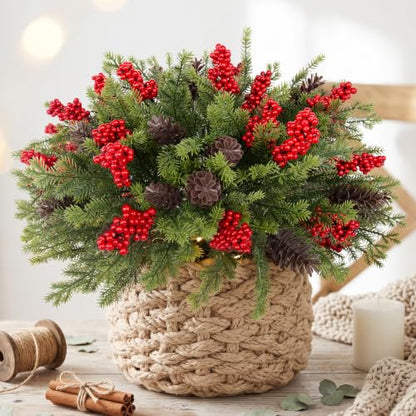 Artificial Christmas Pine Branches 6 Pack Outdoor Decor - Realistic Winter Greenery