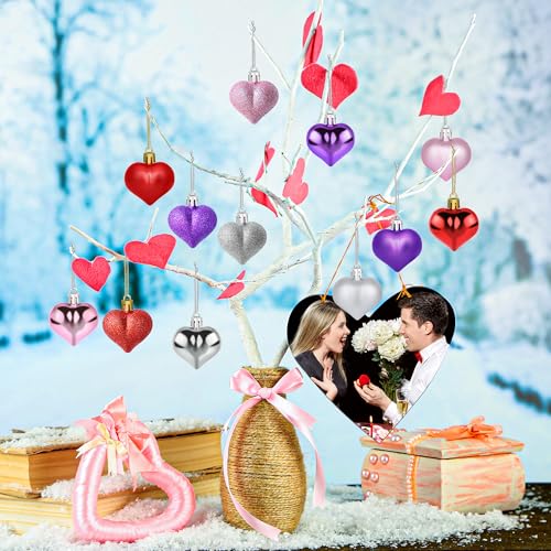 Silver Heart Ornaments 24 Pieces - Matte, Glossy & Glitter Finish, Valentine's Day Decor Variation of THIS listing: Silver / 24