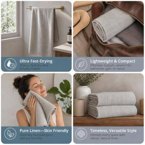 Light Gray Linen Bath Towel - 30x55-inch Travel & Beach Towel