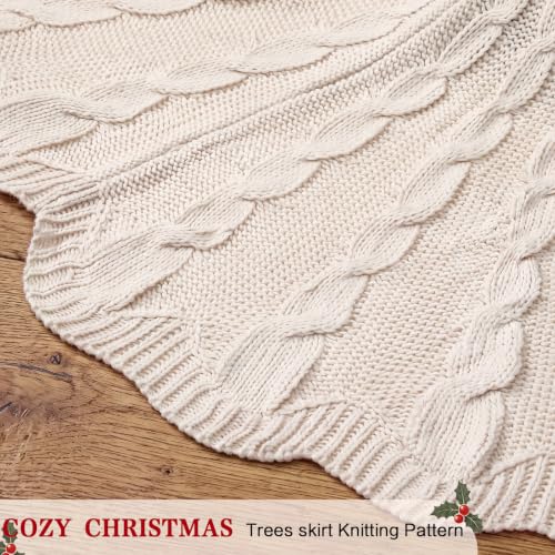 48 Inch Chunky Cable Knit Christmas Tree Skirt - Beige, Farmhouse Style