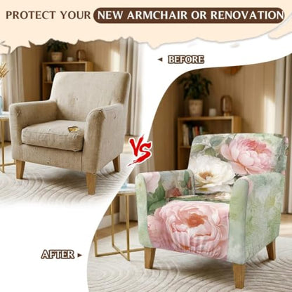 Pink Peony Bloom Stretch Armchair Slipcover for Living Room Furniture