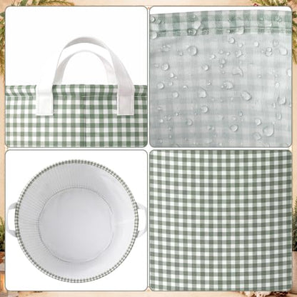 Sage Green Gingham Collapsible Laundry Hamper with Handle - Stylish Storage Basket