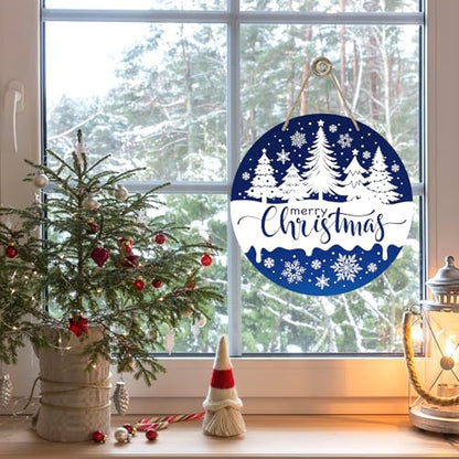 Christmas Tree Front Door Sign - Blue Snowflake Wooden Holiday Decor - Variation of Blue Tree