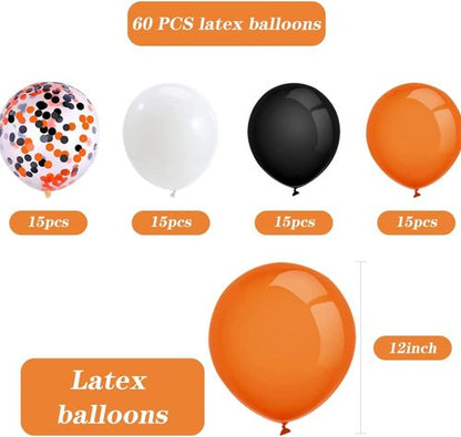 60pcs 12-Inch Halloween Balloons - Premium Latex Party Decorations | Black, White, Orange