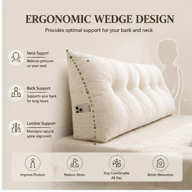 Twin XL Dorm Headboard Pillow - Pink Wedge Cushion 31.5x15.75in
