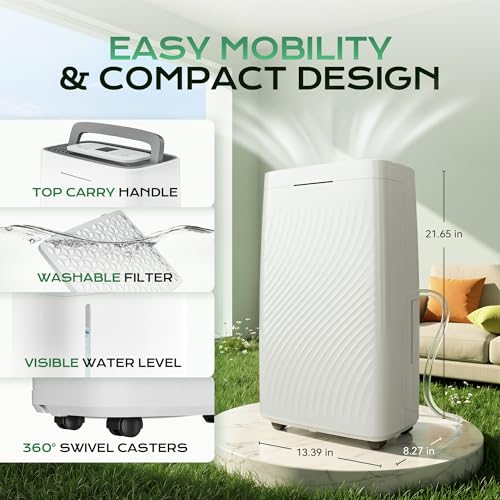 Tehanld 81 Pint Dehumidifier for Basement White with Drain Hose