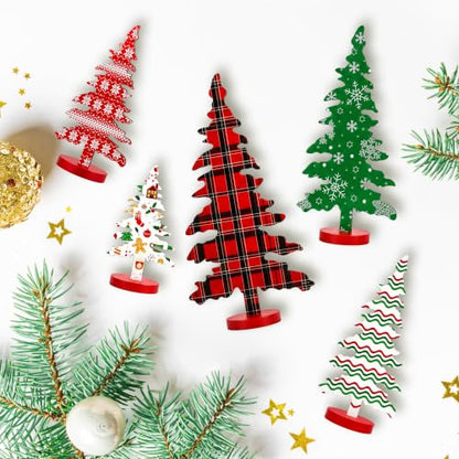 Indoor Wooden Christmas Tree Set - Rustic Holiday Decor, 5 Sizes