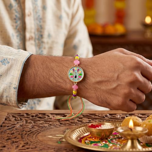 Raksha Bandhan Gift Set with Decorative MDF Pooja Plate, Roli Chawal & Rakhis