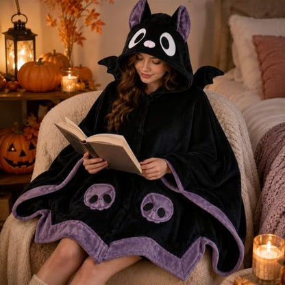 Cute Bat Blanket Hoodie for Adults - Wearable Bat Blanket for Halloween Cosplay