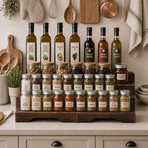 3 Pack Wooden Tiered Risers Display Stand Set for Kitchen, Bakery & Home Organization