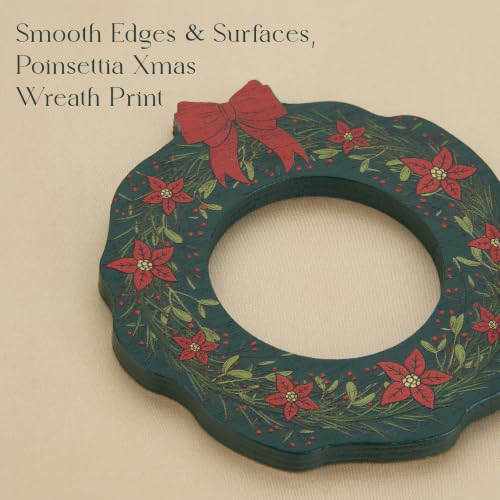 Christmas Wreath Birch Wood Napkin Rings 12Pcs - Green Holiday Table Decor