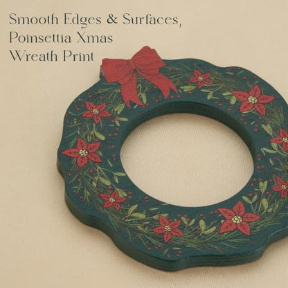 Christmas Wreath Birch Wood Napkin Rings 12Pcs - Green Holiday Table Decor