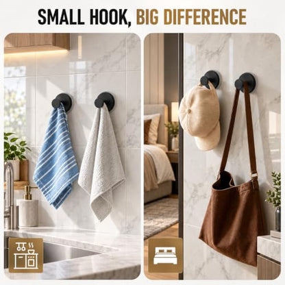 Black Suction Cup Hooks for Shower Bathroom 4-Pack - No Drill, Reusable