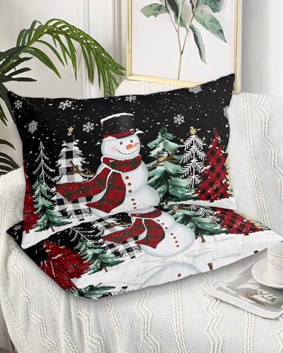 Black Snowman Christmas Pillow Cases Set of 2 - 20x26 Microfiber Holiday Decor - Variation of Standard-20x26x2 Black Xmas Snowman