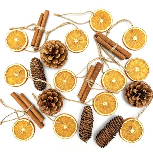Natural Christmas Decorations Set with Dried Orange, Cinnamon, Pinecones