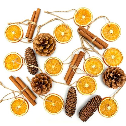 Natural Christmas Decorations Set with Dried Orange, Cinnamon, Pinecones