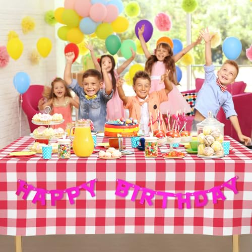 2 Pack Red and White Checkered Plastic Tablecloths 54x108 Inches for Parties
