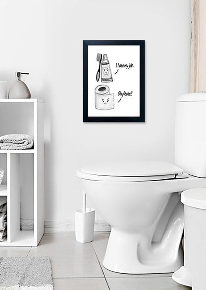 Boswaydeco Kids Bathroom Decor - Cute Black and White Wall Art Print | Funny Toilet Paper & Toothbrush Design