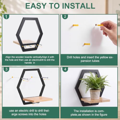 Novabright Black Solid Wood Wall Plant Holder Shelves Set of 6 Indoor Garden Decor