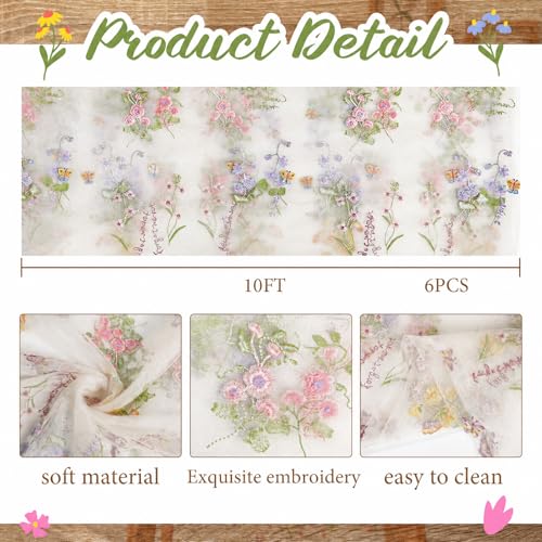 Ivory White Floral Table Runner 10ft Embroidery Tulle Wildflower - Variation of THIS listing 6