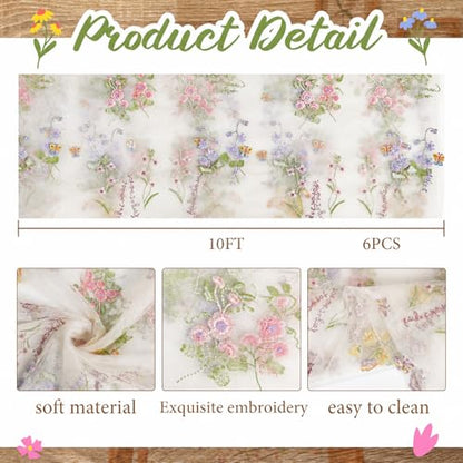 Ivory White Floral Table Runner 10ft Embroidery Tulle Wildflower - Variation of THIS listing 6