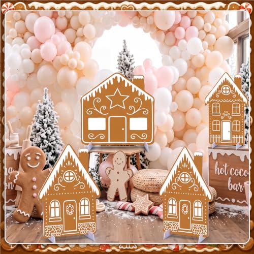 Gingerbread House Decor - 4 Piece Holiday Village Cardboard Cutouts