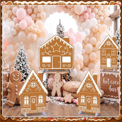 Gingerbread House Decor - 4 Piece Holiday Village Cardboard Cutouts