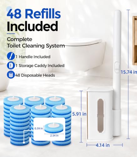 Disposable Toilet Brush and Holder Set with 48 Refill Heads - One Size