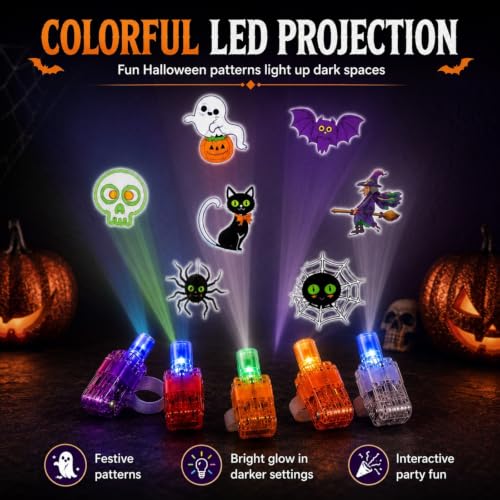 Halloween Finger Projection Lights - 8 pcs Finger Ring Projectors with Festive Patterns