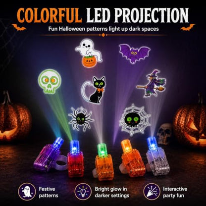 Halloween Finger Projection Lights - 8 pcs Finger Ring Projectors with Festive Patterns