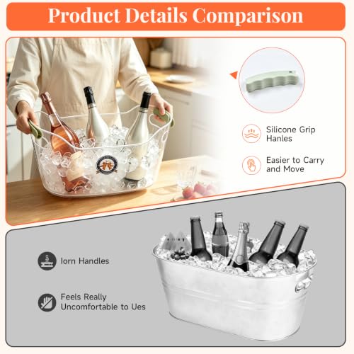 6.5L Clear Plastic Ice Buckets for Parties with Handles & Scoops - Pack of 2