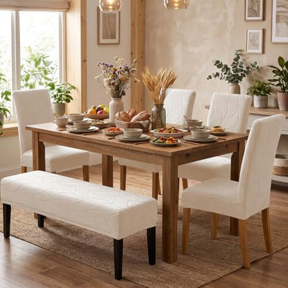 Stretch Dining Chair Covers Set of 4 with Bench Cover - Beige