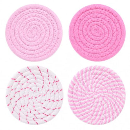 4 Pack Pink Pastel Fabric Coasters for Desk - Absorbent Drink Protectors