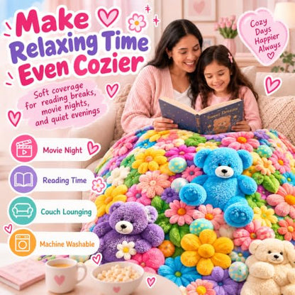 Teddy Pastel Floral Print Blanket - 40x60in Plush Throw with 3D Design
