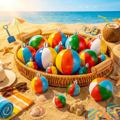 48 Pcs Mini Beach Ball Ornaments for Christmas Tree - 4 Sizes, Summer Decor