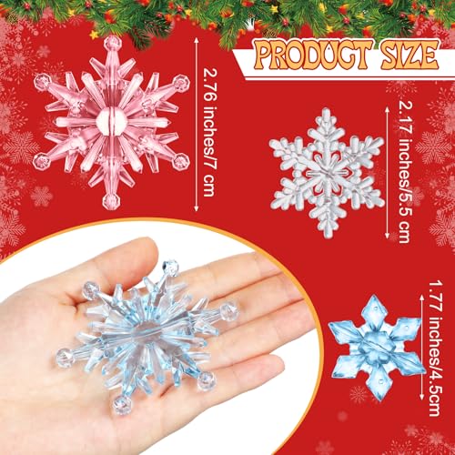 150 Pcs Winter Acrylic Snowflake Ornaments - Blue, Pink, Clear Christmas Decorations
