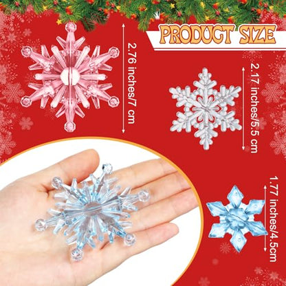 150 Pcs Winter Acrylic Snowflake Ornaments - Blue, Pink, Clear Christmas Decorations