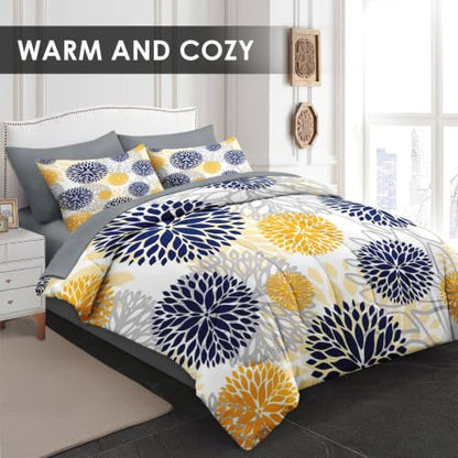 Queen Size Floral Hydrangea Comforter Set - Dahlia Floral Variation