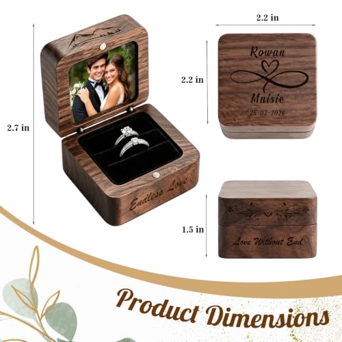 Personalized Wooden Ring Box with Photo Text - Wedding Keepsake - Wood Ring Storage - Variation of THIS listing