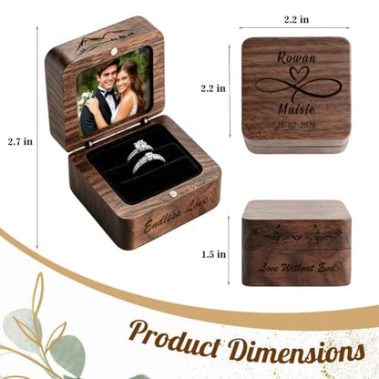 Personalized Wooden Ring Box with Photo Text - Wedding Keepsake - Wood Ring Storage - Variation of THIS listing