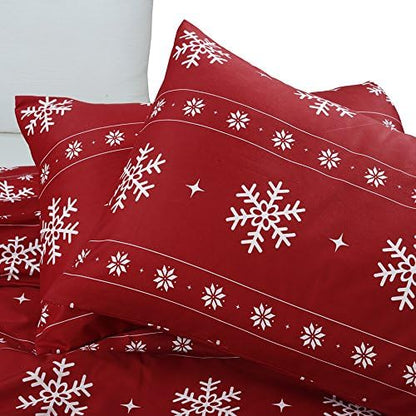 Vaulia Christmas Snowflake Microfiber Duvet Cover Set Twin - Red & White Variation