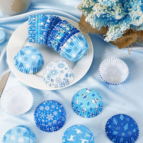 Winter Christmas Cupcake Liners Set - Snowflakes & Holiday Themed Wrappers - 450 Pieces