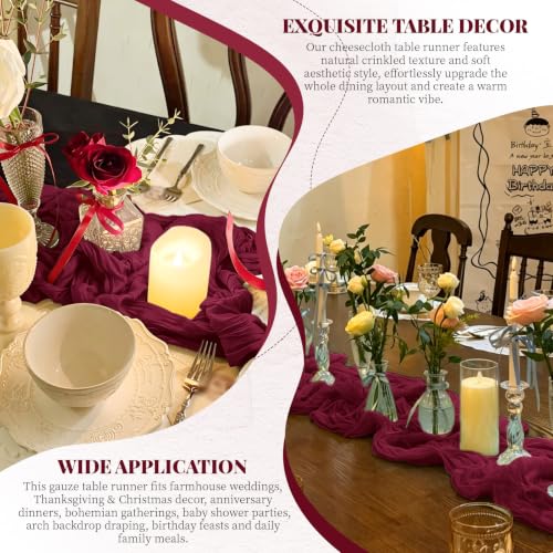 Burgundy Cheesecloth Table Runner 17x108 Inch 8 Pack Boho Gauze Fabric