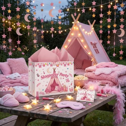 Pink Sleepover Party Gift Bag with Wrapping Paper and Card for Girls Teens