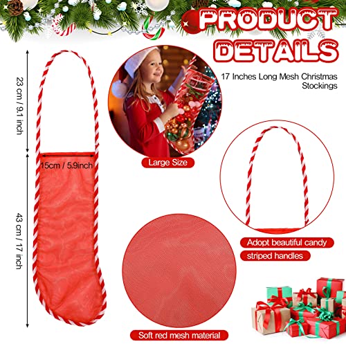 Christmas Mesh Stockings Set - Candy Cane Design, 17 Inch, 10 Pack - Holiday Home Decor