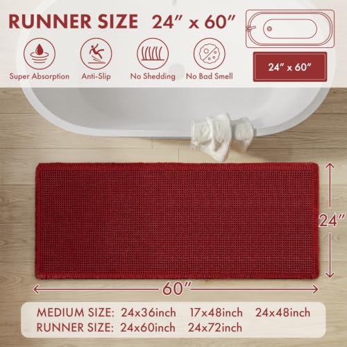 MIULEE Burgundy Red Waffle Bathroom Runner Rug 24x60 Inches Non-Slip Bath Mat