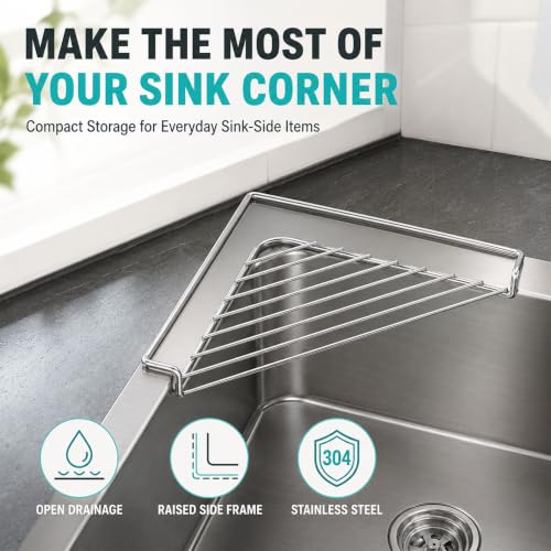 Stainless Steel Corner Sink Shelf - Triangle Corner Sink Drying Rack 1Pc
