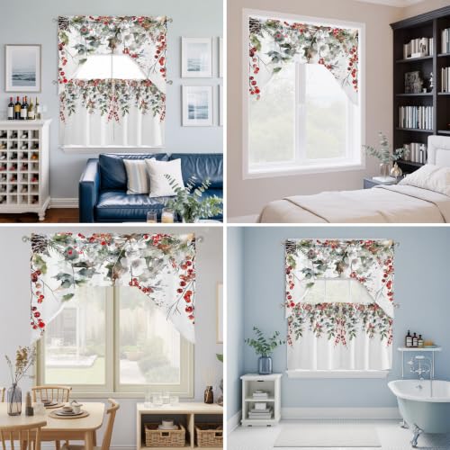 White Winter Christmas Swag Valance and Tier Curtain Set 36" Length