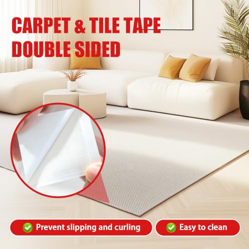 Double Sided Carpet Tile Tape - 50 Pre-Cut 4x4 Inch Adhesive Strips for Flooring