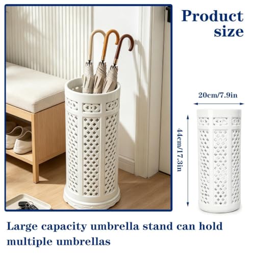 Ceramic Umbrella Stand Floor Vase with Hollow-out Floor Holder for Entryway 17.3"